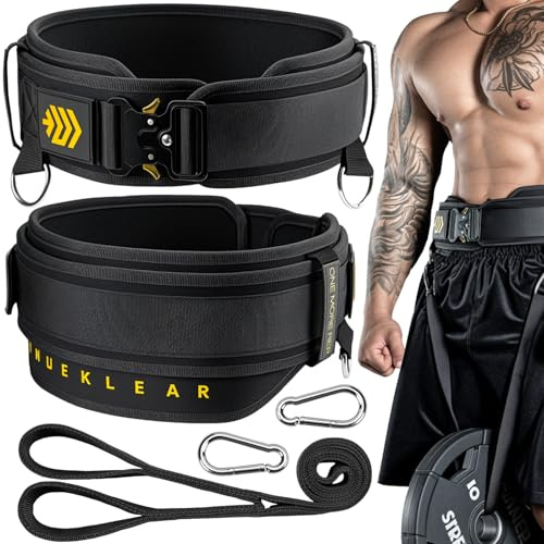 MANUEKLEAR 2-in-1 Weightlifting Belt & Dip Belt with 36.7 IN Rope, Double-Layer Weight Lifting Belts, Powerlifting Gym Weighted Belt for Pull Up Squat (Black, S(26-29in))