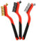 3PCS Mini Wire Brush Set, Nylon/Brass/Stainless Steel Bristles with Red Curved Handle Grip for Rust Removal Welding Slag Paint Scrubbing Dust Deep Cleaning