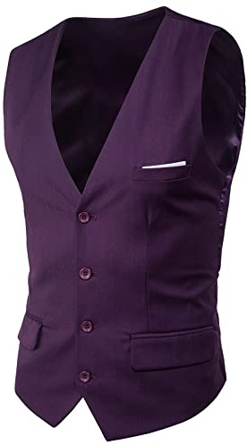 Big Tall Shirt Men's Suit Vest V Neck Silm Fit Solid Formal Suit Waist Coat Lightweight For Wedding Prom Business Shirts Pack for Men (Purple, XXXXXL)