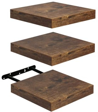 FURNITABLE Vägghylla 20x20 cm Badrum Set om 3 Kompakt förvaringslösning Litet utrymme Kök, Vintage Brun