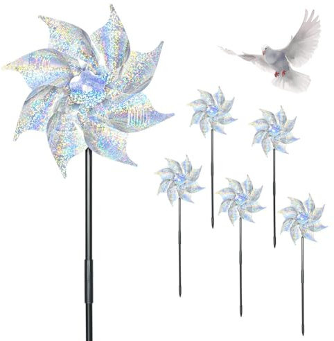 AOOWU 6 Stücke Vogelabwehr Windrad, Vogelabwehr Reflektierende, Taubenabwehr Balkon, Vogelschreck Taubenschreck, Taubenschreck, Windmühle Dekoration Garten für Balkon, Garten, Obstgarten, Hof, Dach