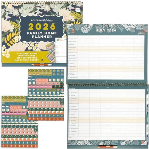Boxclever Press Family Home Planner 2026 Calendar UK. Spacious Family Calendar 2026 runs Jan - Dec’26. Wall Calendar 2026 with 6 Column Layout. Family Planner 2026 with Tabs & Stickers.