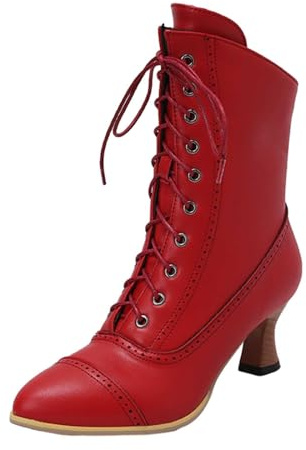 Botines de mujer con cordones británicos con copas de vino de color sólido y grandes para mujer, rojo, 40 EU
