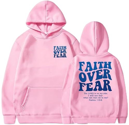 Qiamia Faith Over Fear Hoodie with 50 PCS Bible Stickers, Christian Hoodie for Men & Women, Oversized Hooded Sweatshirt for Women Men (Pink 03,M)