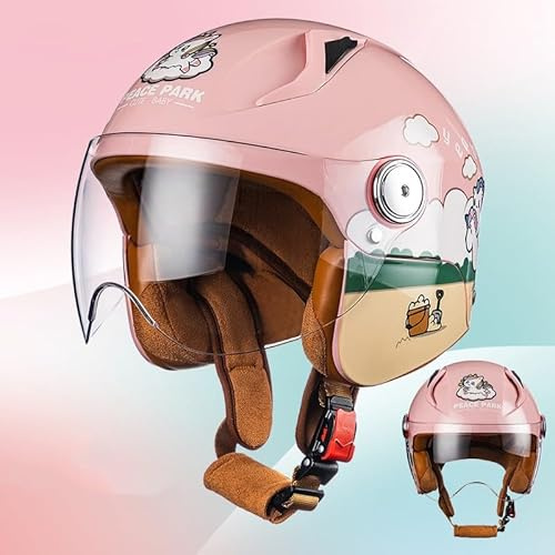 Barnmotorcykelhjälm, Scooterhjälm, Jethjälm Med Solskydd, Scooterhjälm För Flickor, Öppen Halvhjälm För Pojkar Och Flickor I Åldrarna 3-12, ECE 22.06-Godkänd 9,L/(49~52cm)