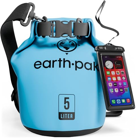 Earth Pak -Waterproof Dry Bag - Roll Top Dry Sack Keeps Gear Dry for Boating, Hiking, Camping and Fishing with Waterproof Phone Case (Light Blue, 55L)
