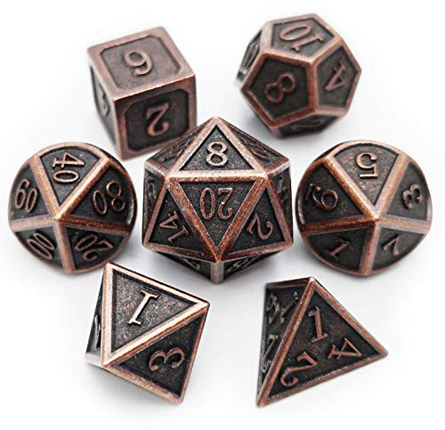 Haxtec Antique Copper Metal DND Dice Set 7 Die Polyhedral D&D Dice Compatible with Dungeons and Dragons Gift TTRPG