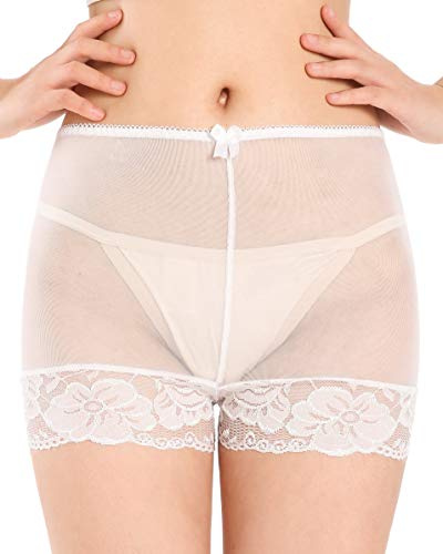 Satini Meshshorts Dam Högmidjade Transparent Blomspets, Vit, XXL