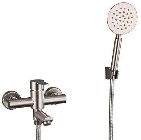 HomeLava Wannenarmatur Badewannenarmatur mit Handbrause Edelstahl gebürstet Einhand-Wannenbatterie Badewanne Wasserhahn Wannenmischer Duscharmatur Wandmontage für Badezimmer