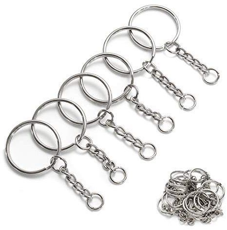 YHYZ Keychain Ring Set (60 Sets), 60pcs 1 Inch Splits Key Ring Hoops (25mm) with Chain + 60pcs Jumper Rings, Metal Silver Keyring Chains for DIY Craft Tassels Resin Art Jewellery Making Attachment