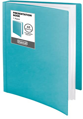 Dunwell Presentation Binder 48-Pocket, Displays 96 Pages, 8.5x11 Portfolio Binder with Plastic Sleeves, Storage and Organizer for Documents, Photos, Kids Artwork, Projects, Recipes (Aqua)