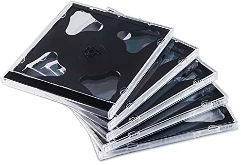 Maxtek 10.4 mm Standard Double (2 Discs Capacity) Clear CD Jewel Case with Black Tray, 25 Pack