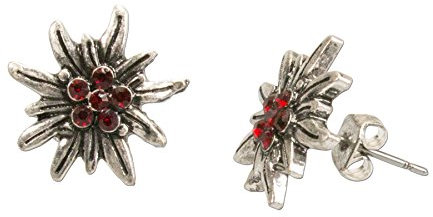 Alpenflüstern Trachten-Ohrstecker Strass-Edelweiß mini - Damen-Trachtenschmuck, Trachten-Ohrringe antik-silber-farben mit Strass-Steinen (rot) DOR033