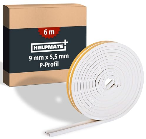 HELPMATE Joint de fenêtre - 6 m - 9 x 5,5 mm - Pour portes et fenêtres - Auto-adhésif - Profil P - Pour espaces moyens de 2,5 à 5 mm - Blanc