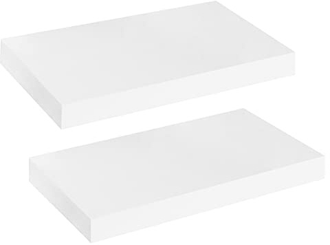 HOOBRO Mensola Galleggiante, Set di 2 Mensole da Parete, 40 cm Ripiano Portaoggetti Sospeso con Staffe Invisibile, per Bagno, Camera da Letto, Toilette, Decorazione in Soggiorno, Bianco EWT40BJ01