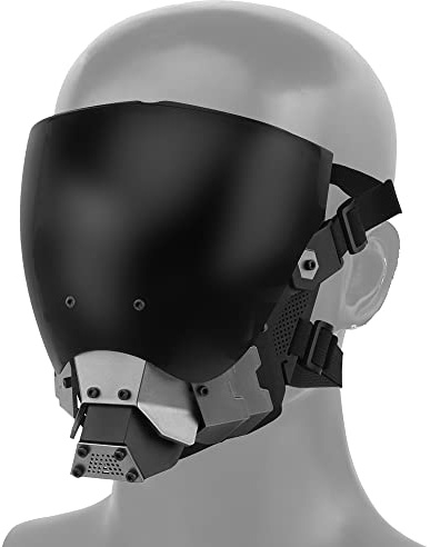 Shanyingquan Cyberpunk halvmask, befälhavarmask anti-dimma silikonmask med avtagbara glas utökade gränssnitt