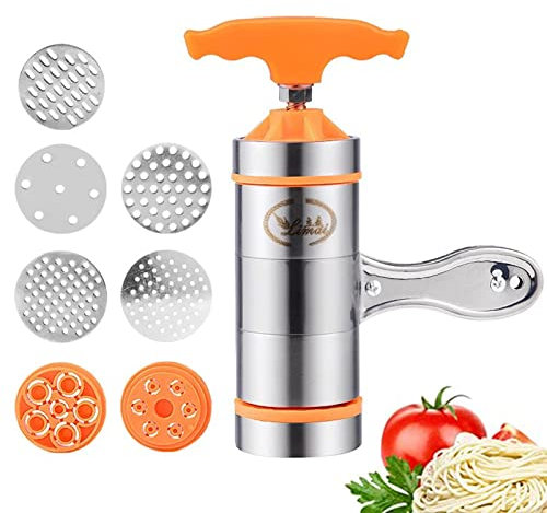 Acero Inoxidable Maquina Hacer Pasta Fresca, Mini Fabricante De Fideos Manual, Máquina Manual Para Hacer Fideos, Para Tallarines Frescos, Lasaña, Rollos De Masa, Cortadora De Fideos Con 7 Moldes.