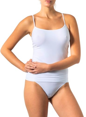 Liabel 2 Canotta Intima Donna Morbida Microfibra Senza Cuciture Avvolgente Antibatterico e Antiodore (S-M, Bianco)