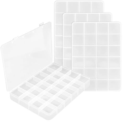 VFANDV 24 Fächer Sortierbox für Kleinteile, 4 Stück Transparente Sortierboxen für Kleinteile, Plastik Aufbewahrungsbox Einstellbar Sortimentskasten Klar Sortierboxen für Schmuck Ohrringe Kleinteile