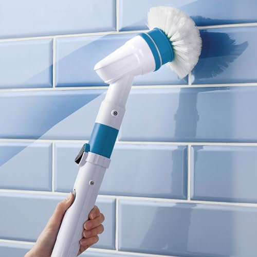 Coopers of Stortford - Cordless Spin Scrubber with 3 Interchangeable Brush Heads and Extension Pole - Rechargeable Power Cleaner for Tiles, Floors, Grout and More