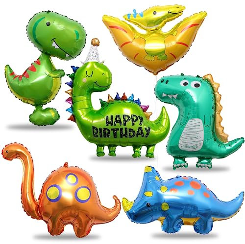 6 Globos XXL Dinosaurio Jurásico, Grandes Globos Papel de Aluminio para Niños Fiesta Compleaños Decoración