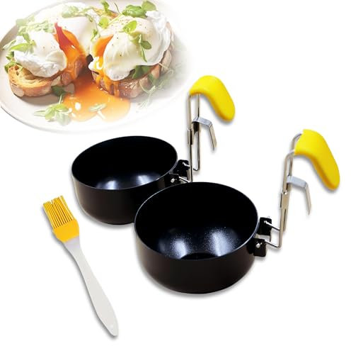 Kofebe Lot de 2 pocheuses à œufs pliantes, antiadhésives, cuiseurs à œufs pochés, ronds de cuisine, moules à œufs avec oreilles pliables à suspendre pour la cuisine