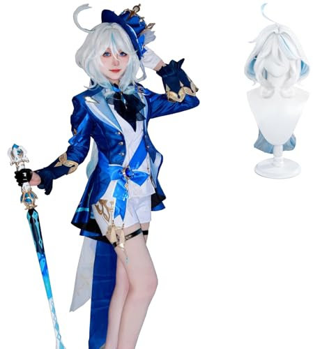 CR ROLECOS Genshin Impact Focalors Lynette Navia Cosplay Costume With Wig Outfit for Halloween Christmas Parties