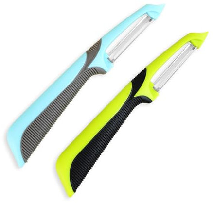 HORJOR I Shape Potato Peeler,Rotating Sharp Blade Non-Slip Handle Stainless Steel Peeler with Potato Eye Remover Dishwasher Safe, Green+Blue