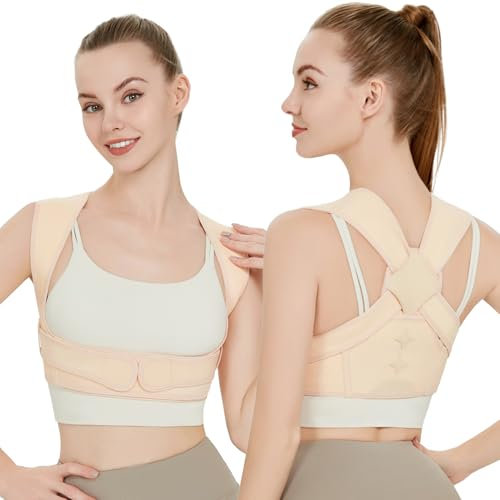 NormXinRui Correcteur de posture dorsale, beige, confortable et respirant, ceinture réglable pour femme pour soulager les douleurs du cou et du haut du dos (S/M)