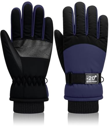 Geyoga Kids Waterproof Winter Snow Ski Gloves for Boy Girl Outdoor Warm Thickening Snowboard Gloves(6-10 Years,Navy)