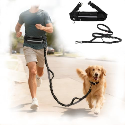 Cinturón de perro manos libres, correa resistente para correr con cinturón de cintura, correa elástica ajustable para perro, costuras reflectantes para correr, caminar y trotar