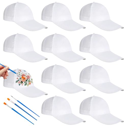 EUBSWA Casquette enfant garcon, Lot de 10 DIY casquettes à peindre avec Graffiti pour homme & femme, casquette de baseball pour enfants, casquettes blanche pour enfants