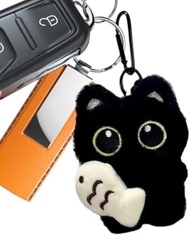 dzqad Porte-clés Peluche Chat,Charm Mignon Chat Noir Peluche pour Sac à Main - Accessoires Sac à Dos Idée Cadeau pour Adultes Amoureux des Animaux
