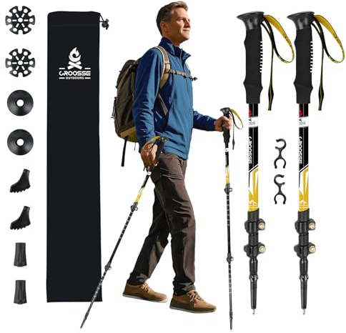 Teleskopiska Trekkingstavar i Lätt Aluminium, 2-pack | 275 g per Stav, Kompakta och Justerbara, med Stötdämpning, Vrid- och Spaklås, EVA-Handtag och Terrängtillbehör