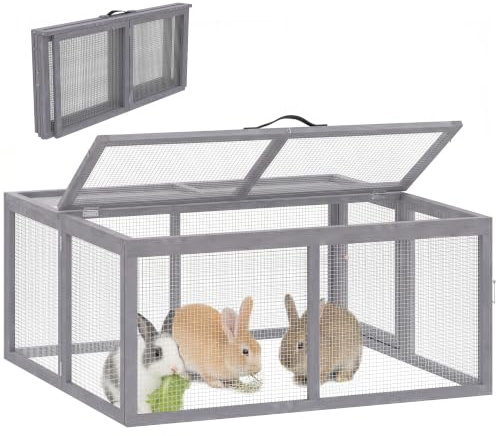 PawHut Conejera Exterior Plegable de Madera 1,2 m² 110x105x50 cm Gris