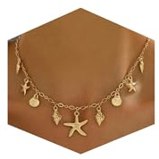 WATEFOER Collier Étoile de mer Coquillage pour Femme, Collier Ajustable Bohème Multicouche Pendentif Étoile de mer Perle Conque en Or plaqué 14K, Bijoux Cadeaux Vacances d'été à la plage