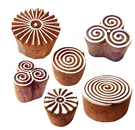 Töpferei Holzdruck Jaipuri Runden Swirl Gestalten Stempel Blöcke (Set von 6)