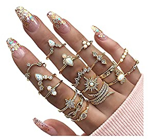 YOOESTORES82 Knuckle Ring Set for Women.Gold Rings Set Stackable Joint Finger Rings Vintage Snake Rhinestone Stacking Midi Ring Set (17 Pieces)