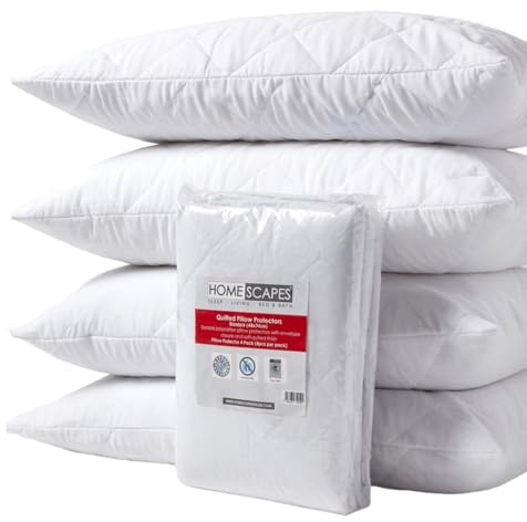 HOMESCAPES Pillow Protectors 4 Pack Quilted Top Pillow Covers Super Soft Hypoallergenic and Anti-Dust Mite Protectors with Diamond Quilting 48 x 74 cm