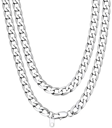 Bandmax 9mm 50cm Cadena Plana Gorda de Acero Collar Inoxidable para Mujeres Hombres