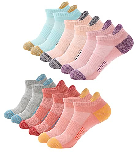 BUDERMMY Calcetines deportivos para mujer, 6 pares, calcetines deportivos de algodón, transpirables, cortos, calcetines acolchados para correr, multicolor, 39-42