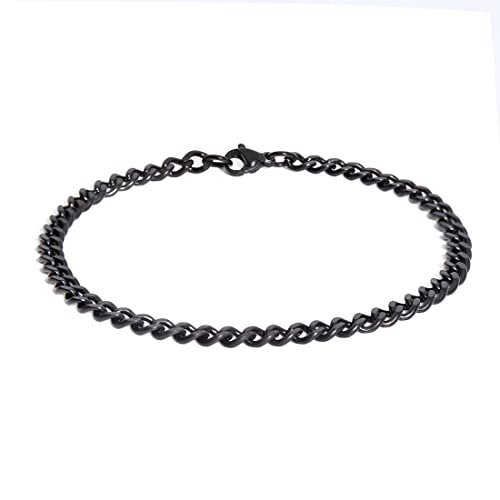 Made by Nami Herren-Armband aus Edelstahl - Silber-Armband Männer in versch. Größen & Farben - Cuban Link Armkette - Dezenter Herren-Schmuck - Geschenk-Idee für Ihn (Schwarz, 22cm, 4mm)