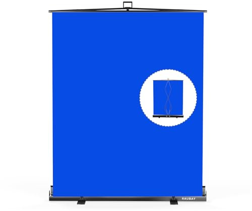 【Easy Set Up】 RAUBAY 59.8 x 82.7in Collapsible Blue Screen Backdrop Portable Retractable Chroma Key Panel Photo Background with Stand for Video Conference, Photographic Studio, Streaming