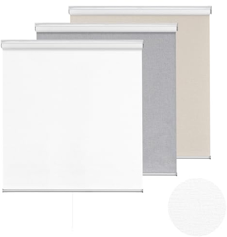 ChrisDowa Cordless 100% Blackout Roller Shade, with Striped Jacquard, Thermal Insulated, UV Protection Fabric, Total Blackout Blinds for Window, French Doors, Home and Office. White, 30 W x 72 H