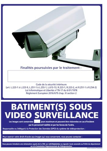 Panneau Information Bâtiment(s) sous vidéo surveillance. Signalisation Information Sécurité. Autocollant, PVC, Alu - 450 x 630 mm - Plastique PVC 1,5 mm - Plastique PVC 1,5 mm -