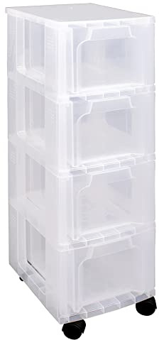 Really Useful Box Plastic Storage Box Slimline Storage Tower 4x6 Litre Clear Frame with Drawers