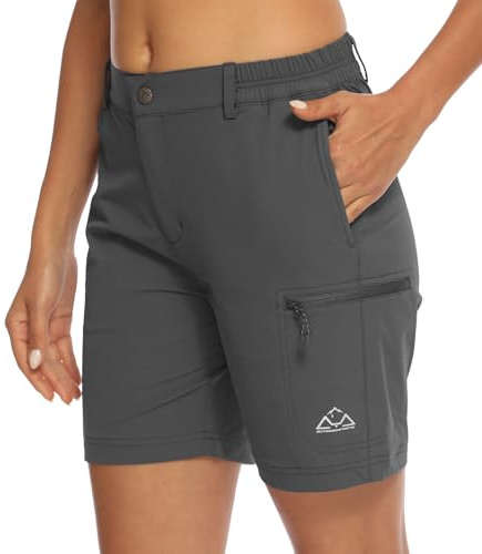 YSENTO Womens Walking Hiking Quick Dry Lightweight Stretch Golf Cargo Shorts Outdoor Shorts with Multi Zip Pockets(Dark Grey,L)
