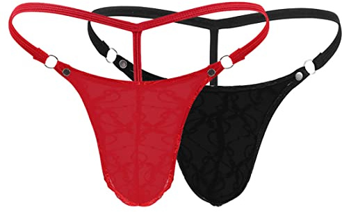 VemeFufu Sexy Pizzo Perizoma Uomo Intimo C String G Slip Tanga Uomini Hot Vita Bassa Elastici Thong Mankini Maschile Mutande Nero + Rosso Tagli Unica