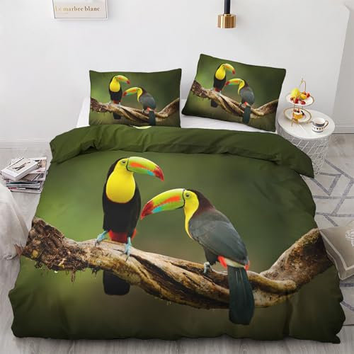GEDAEUBA Tukan Bettwäsche 135x200 Winter - Tropische Vogel Bettbezug 135 x 200 2er Set, Wendebettwäsche und Kissenbezug 80x80, Weiche & Angenehme & Warme Mikrofaser Bettwäsche-Sets mit Reißverschluss