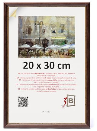 3-B Marco de Foto COMO RUSTIKAL - marrón oscuro/oro - 20x30 cm - marco para fotos de madera con cristal acrílico